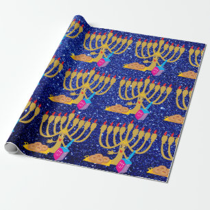 Papier Cadeau Parties scintillantes bleues mignonnes Hanoukka de