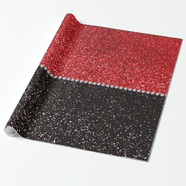 Papier Cadeau Parties scintillantes de rouge et de noir (Déroulé)