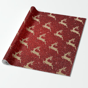 Papier Cadeau Parties scintillantes rouges de cerfs communs de