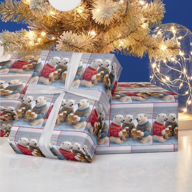 Papier Cadeau Party Polar Bears Wearing Christmas Ugly Sweaters (Vacances)