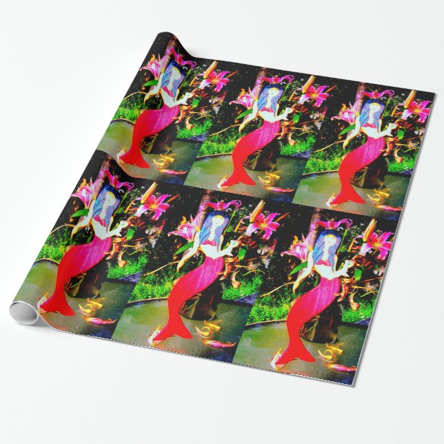 Papier Cadeau partying rouge de sirènes (Déroulé)
