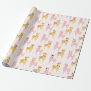 Papier Cadeau Pas de Drame Llama mignonne rose Motif jaune