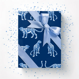 Papier Cadeau Passerelle léopard en bleu indigo