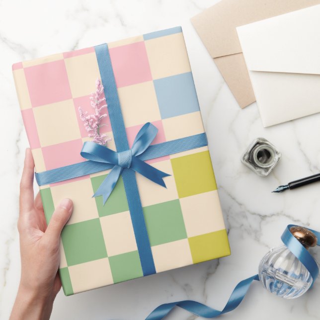 Papier Cadeau Pastel À damiers Check Motif rose bleu vert (Cadeaux)