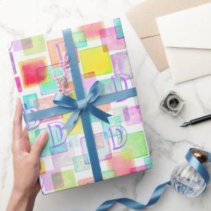 Papier Cadeau Pastel Aquarelle Géométrique Moderne Monogramme Pe