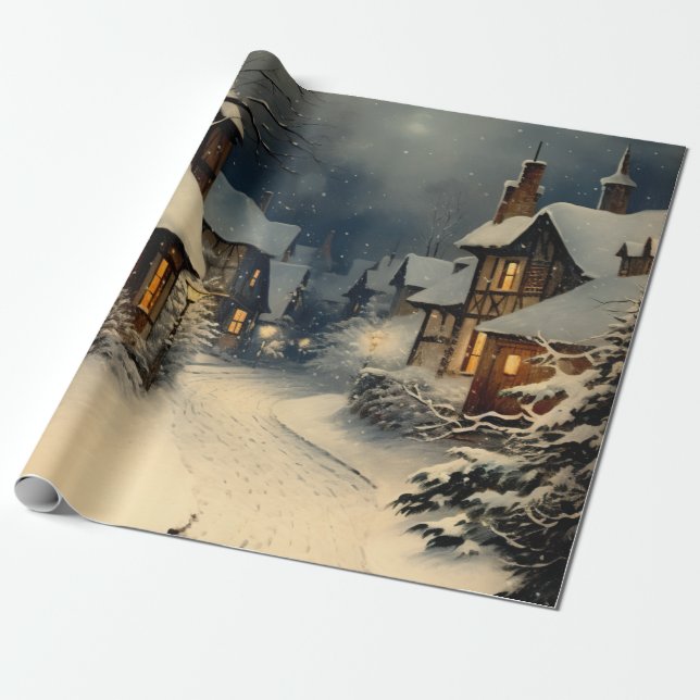 Papier Cadeau Pastel Aquarelle hiver Forêt Motif (Déroulé)