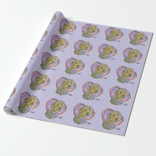 Papier Cadeau Pastel Blanc Poodle Vitrail Chien en Verre avec Co
