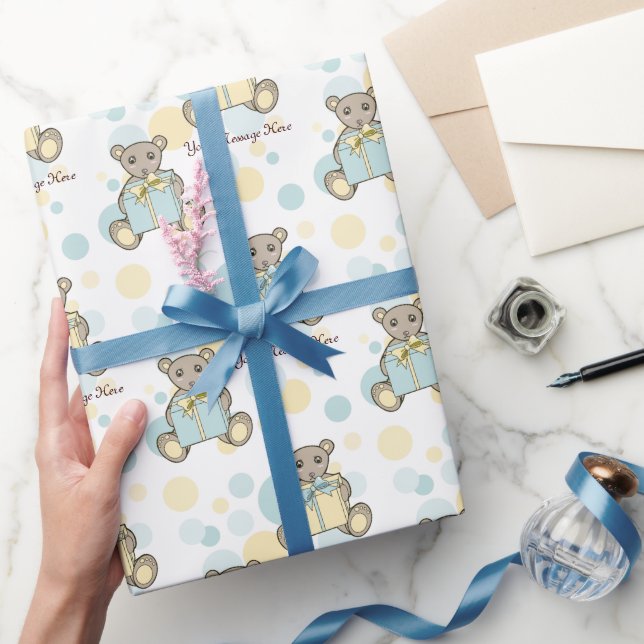 Papier Cadeau Pastel Blue and Yellow Cute Teddy Bear (Cadeaux)