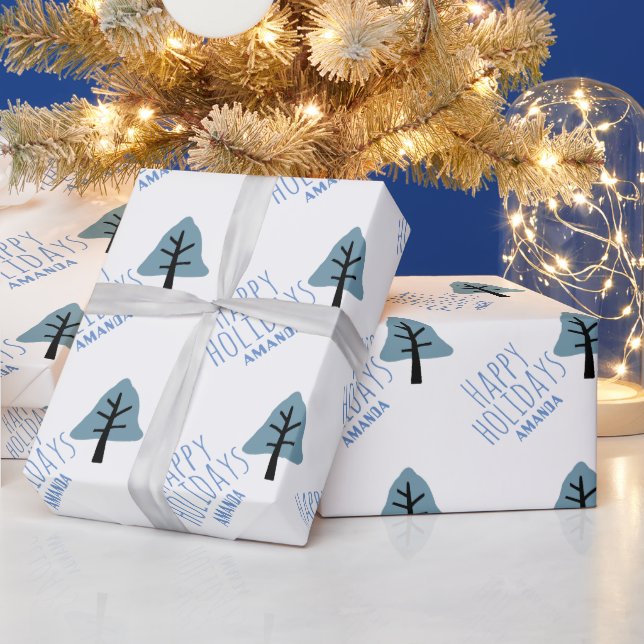 Papier Cadeau Pastel Blue Cookie Tree Bell Joyeuses Vacances (Vacances)