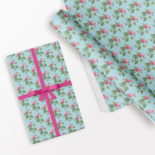Papier Cadeau Pastel Blue et rose Vintage Rustique Floral