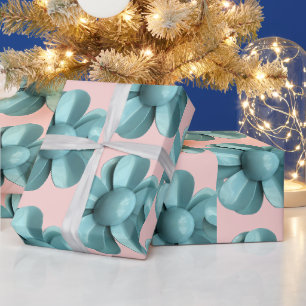 Papier Cadeau Pastel Blue Retro Daisy MOD Fleur Mariage rose