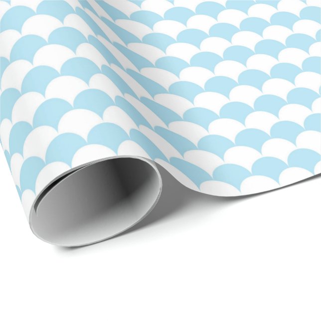 Papier Cadeau Pastel Blue Scallop Stripe Gift Wrap for Spring (Coin rond)