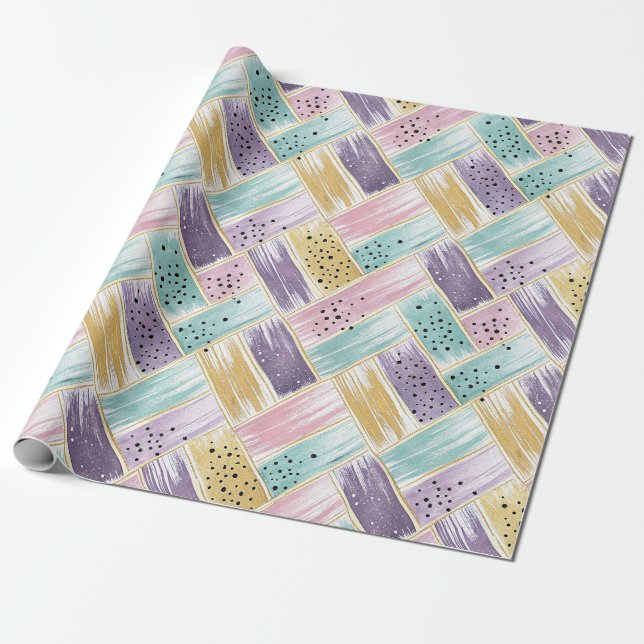 Papier Cadeau Pastel Brushstroke & Gold Crisscross Abstrait (Déroulé)