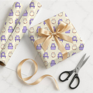 Papier Cadeau Pastel Chat Rond Mignon Lavande