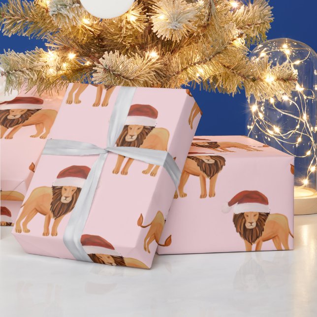 Papier Cadeau Pastel Christmas Safari Animaux Lion Rose (Vacances)