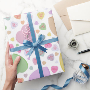 Papier Cadeau Pastel Coeurs de bonbons Papier d'enveloppement de