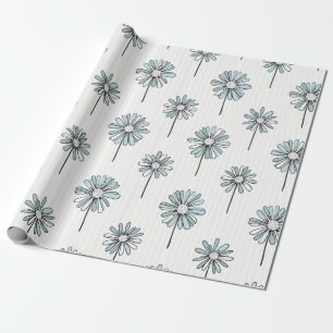 Papier Cadeau Pastel Daisy Dessin au Trait Rayure