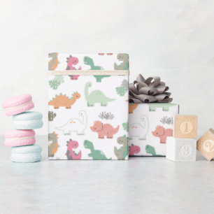 Papier Cadeau Pastel Dinosaures sur l'Arrière - plan blanc