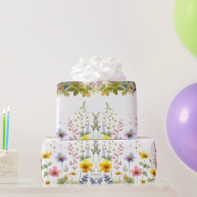 Papier Cadeau Pastel Fleur sauvage d'aquarelle papier d'envelopp (Cadeaux de fête)