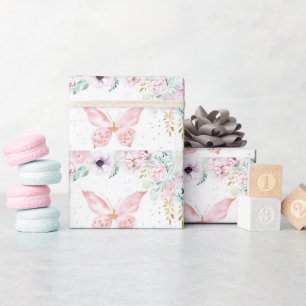 Papier Cadeau Pastel floral et papillon