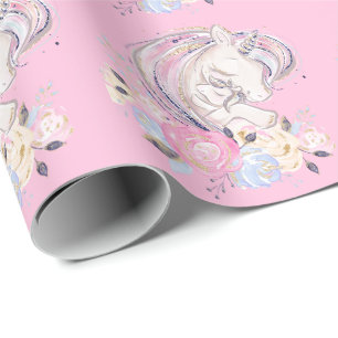 Papier Cadeau Pastel Gold Parties scintillant Unicorne et bébé a