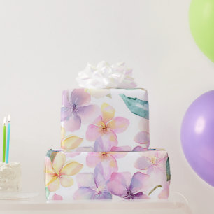 Papier Cadeau Pastel Hawaï Plumeria Violet Vert Frangipani
