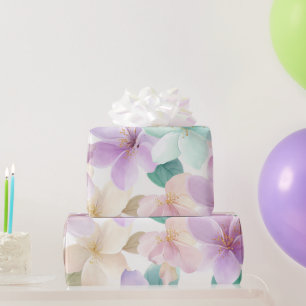 Papier Cadeau Pastel Hawaï Plumeria Violet Vert Frangipanier