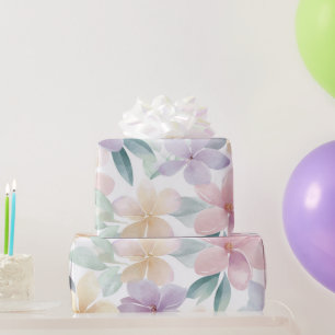 Papier Cadeau Pastel Hawaï Plumeria Violet Vert Frangipanier