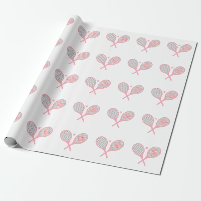 Papier Cadeau Pastel Heart Tennis Lecteur Racquettes Ball Design (Déroulé)