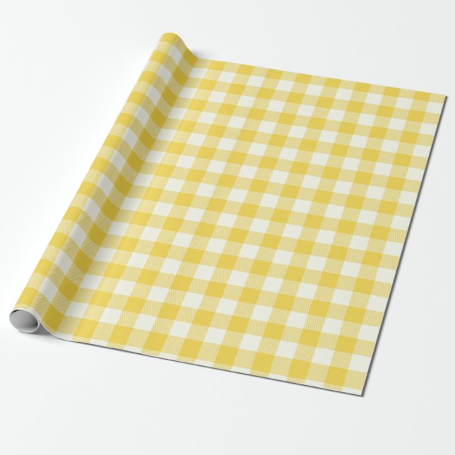 Papier Cadeau Pastel Jaune En vichy Buffalo Check Plaid Motif  (Déroulé)