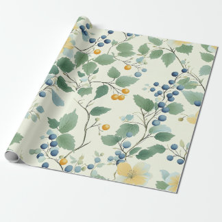 Papier Cadeau Pastel Jaune et Vert Vin Botanique Motif