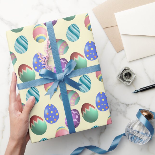 Papier Cadeau Pastel Jaune Oeuf de Pâques Fête de Pâques Chasse  (Cadeaux)