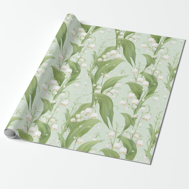 Papier Cadeau Pastel Lily de la Vallée Flore de printemps (Déroulé)