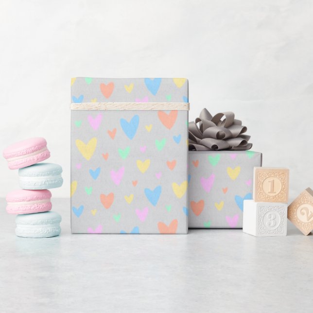 Papier Cadeau Pastel love Heart Pattern Gift Wrap (Baby Shower)