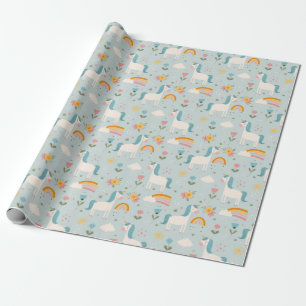 Papier Cadeau Pastel mignon Rainbow Unicorn Motif