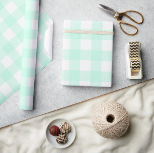Papier Cadeau Pastel Mint Green Plaid Motif Pâques