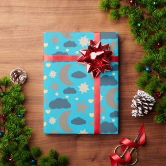 Papier Cadeau Pastel Moon Stars and Clouds Gift Wrap