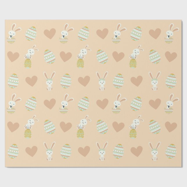 Papier Cadeau Pastel Pâques délice : Motif lapin et oeufs (Plat)