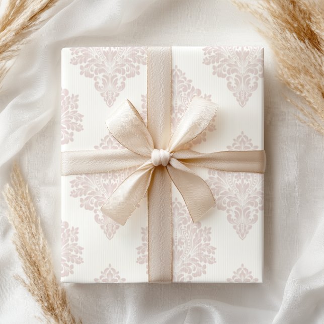 Papier Cadeau Pastel Pink Damask Shabby Floral (Créateur téléchargé)