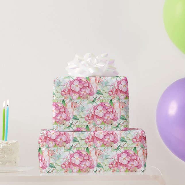 Papier Cadeau Pastel Pink Hydrangea Botanique Découpage Artisana (Cadeaux de fête)
