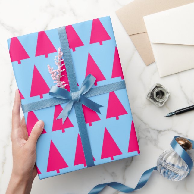 Papier Cadeau Pastel Pink sapin clair bleu clair (Cadeaux)