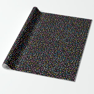 Papier Cadeau Pastel Rainbow Confetti arrose sur noir