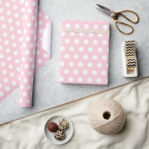 Papier Cadeau Pastel Rose Blanc Petits Pois