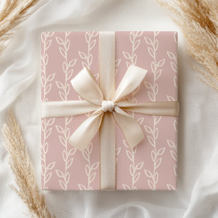 Papier Cadeau Pastel Rose Mauve Shabby Feuilles Florales