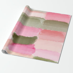 Papier Cadeau Pastel Rose Vert Aquarelle Art Gras Brosse