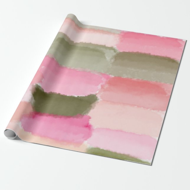 Papier Cadeau Pastel Rose Vert Aquarelle Art Gras Brosse (Déroulé)