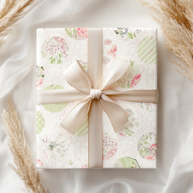 Papier Cadeau Pastel rose vert printemps Shabby Floral (Créateur téléchargé)