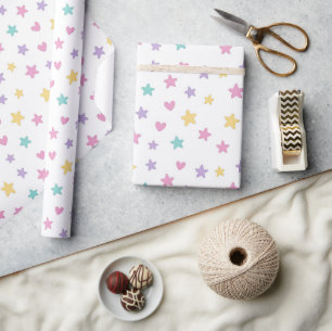 Papier Cadeau Pastel Stars and Hearts - Couleur douce