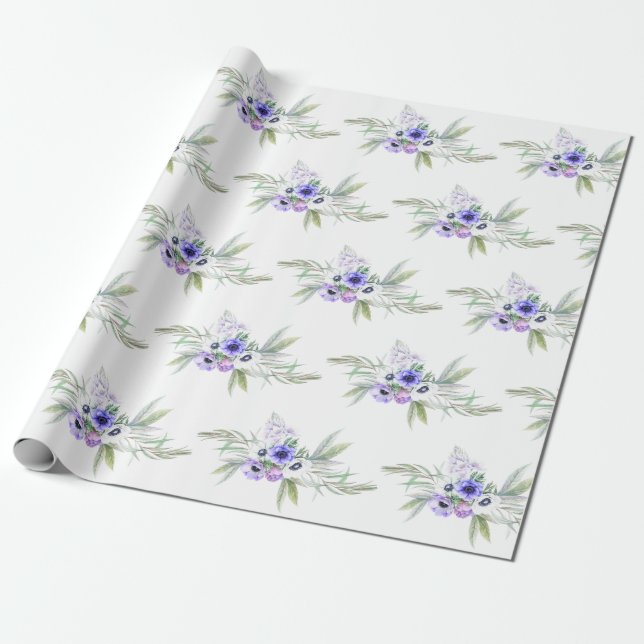 Papier Cadeau Pastel Violet Floral (Déroulé)