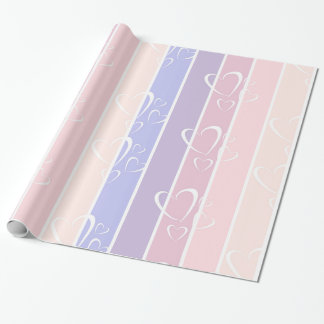 Papier Cadeau pastel violet rayures coeur valentines